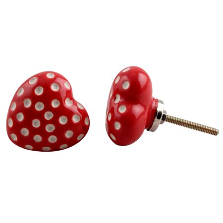 Red Heart Etched Ceramic Dresser Knob